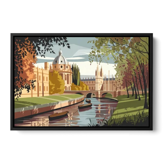 Oxford River Thames View - Black Framed Canvas Wall Art - Front