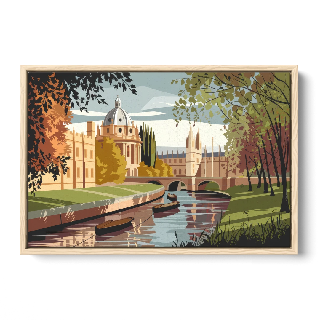 Oxford River Thames View - Oak Framed Canvas Wall Art - Front