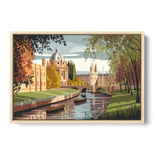 Oxford River Thames View - Oak Framed Canvas Wall Art - Front