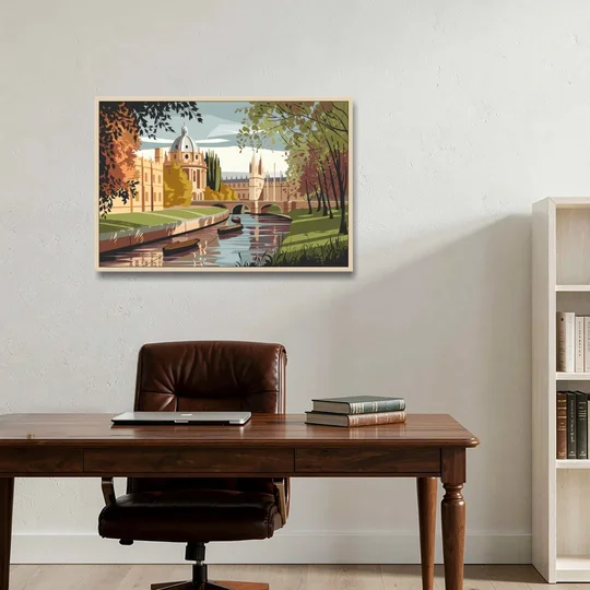 Oxford River Thames View - Oak Framed Canvas Wall Art - Office - 36x24