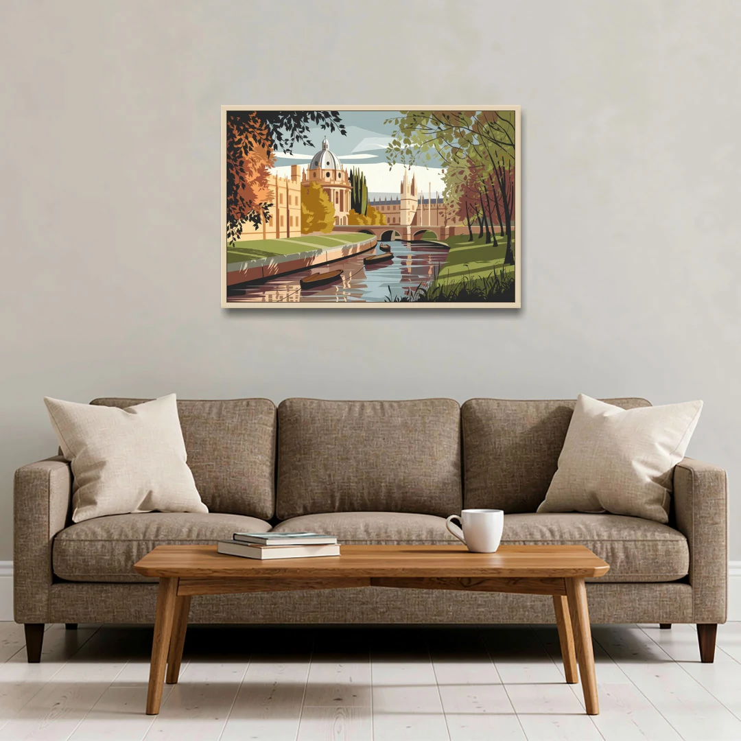 Oxford River Thames View - Oak Framed Canvas Wall Art - Sofa - 36x24