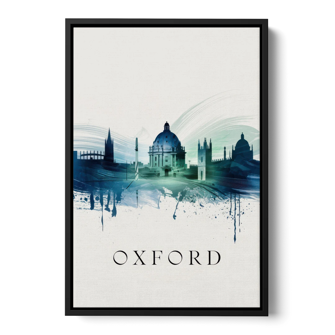 Oxford Skyline Panorama - Black Framed Canvas Wall Art - Front