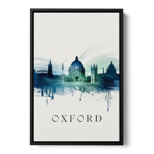 Oxford Skyline Panorama - Black Framed Canvas Wall Art - Front