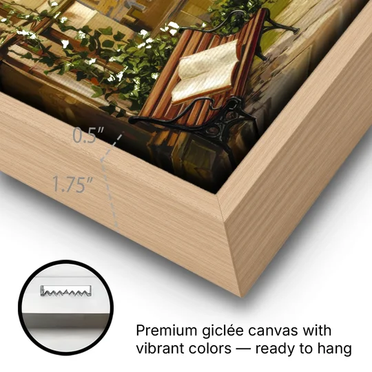 Oxford University Charm - Oak Framed Canvas Wall Art - Gallery Wrap Corner