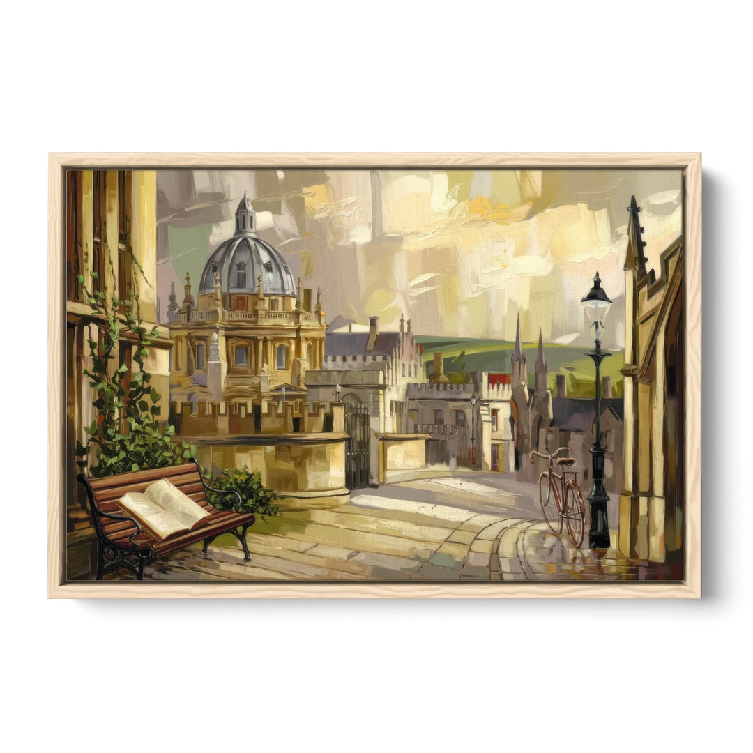 Oxford University Charm - Oak Framed Canvas Wall Art - Front