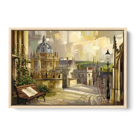 Oxford University Charm - Oak Framed Canvas Wall Art - Front