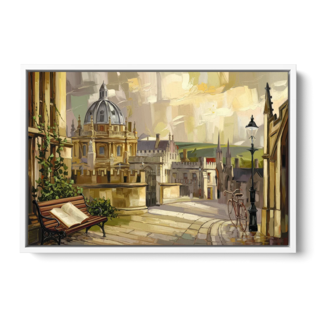 Oxford University Charm - White Framed Canvas Wall Art - Front