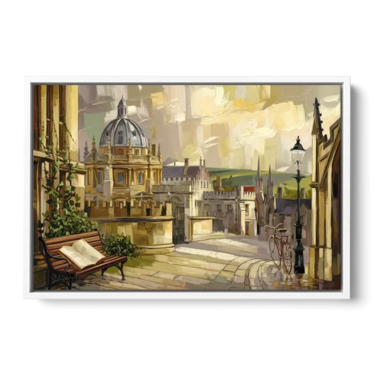 Oxford University Charm - White Framed Canvas Wall Art - Front