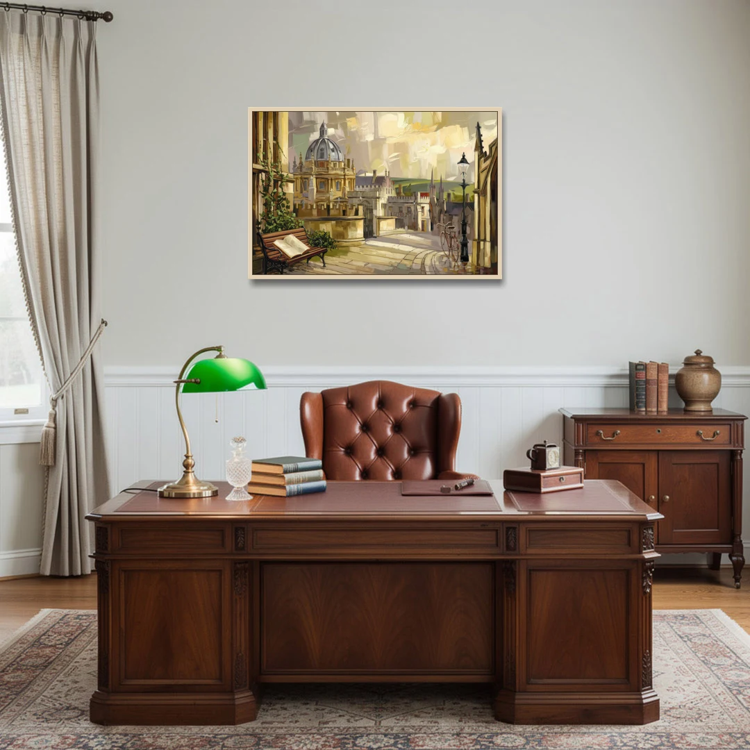 Oxford University Charm - Oak Framed Canvas Wall Art - Office - 36x24
