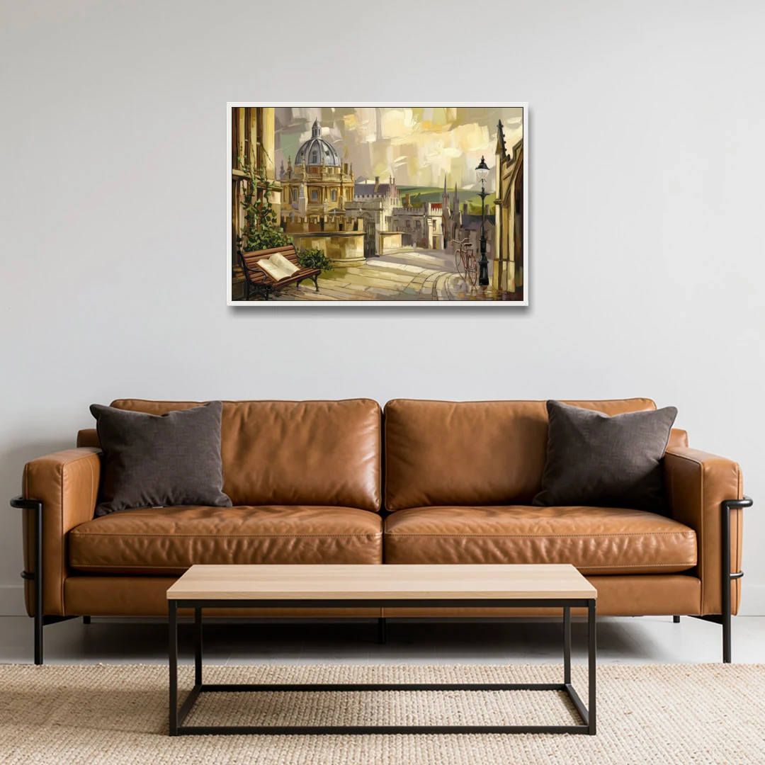 Oxford University Charm - White Framed Canvas Wall Art - Sofa - 36x24