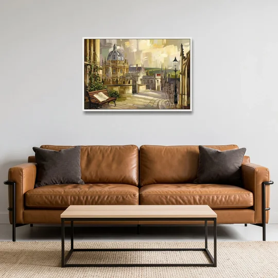 Oxford University Charm - White Framed Canvas Wall Art - Sofa - 36x24