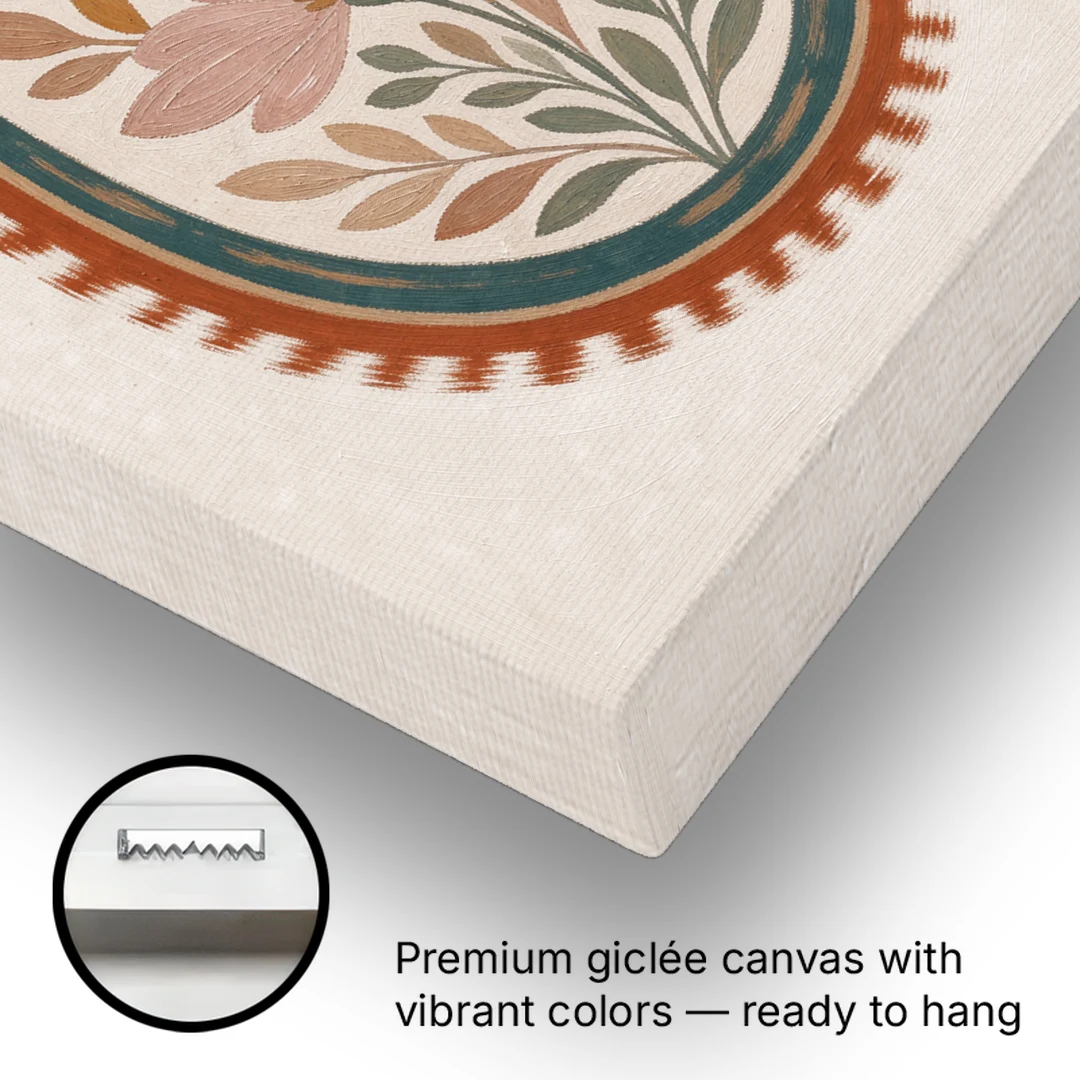 Paisley Wall Art with an Ikat Feathered Bloom - Canvas Wall Art - Gallery Wrap Corner