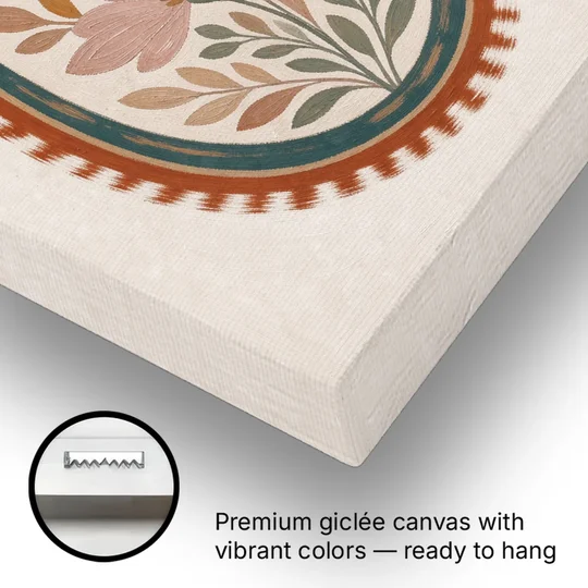 Paisley Wall Art with an Ikat Feathered Bloom - Canvas Wall Art - Gallery Wrap Corner
