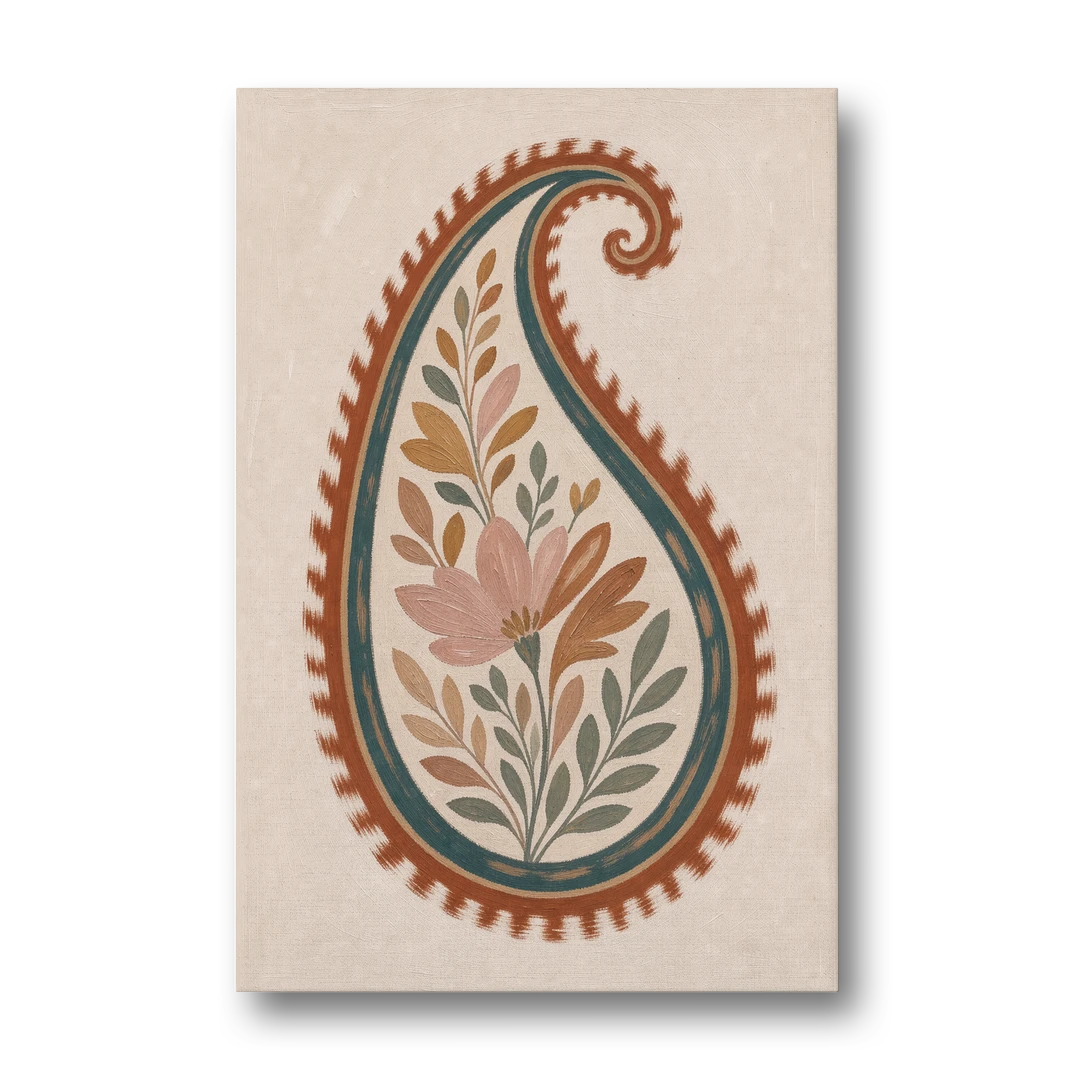 Paisley Wall Art with an Ikat Feathered Bloom - Canvas Wall Art - Front