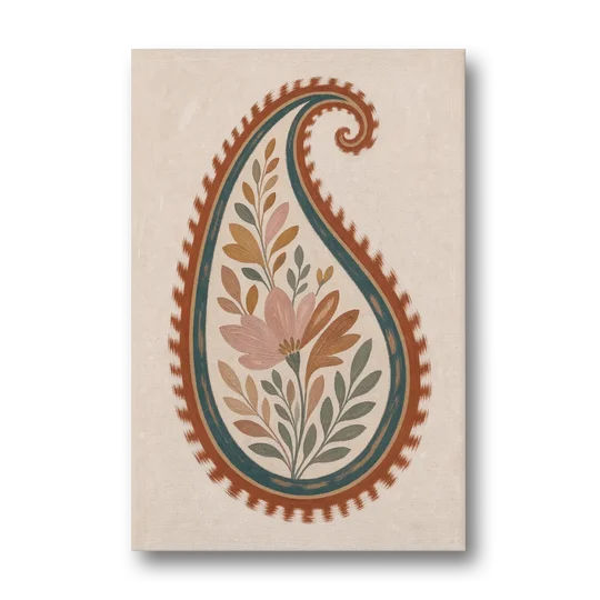 Paisley Wall Art with an Ikat Feathered Bloom - Canvas Wall Art - Front