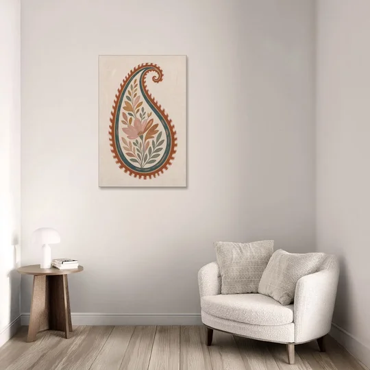 Paisley Wall Art with an Ikat Feathered Bloom - Canvas Wall Art - Sofa - 24x36