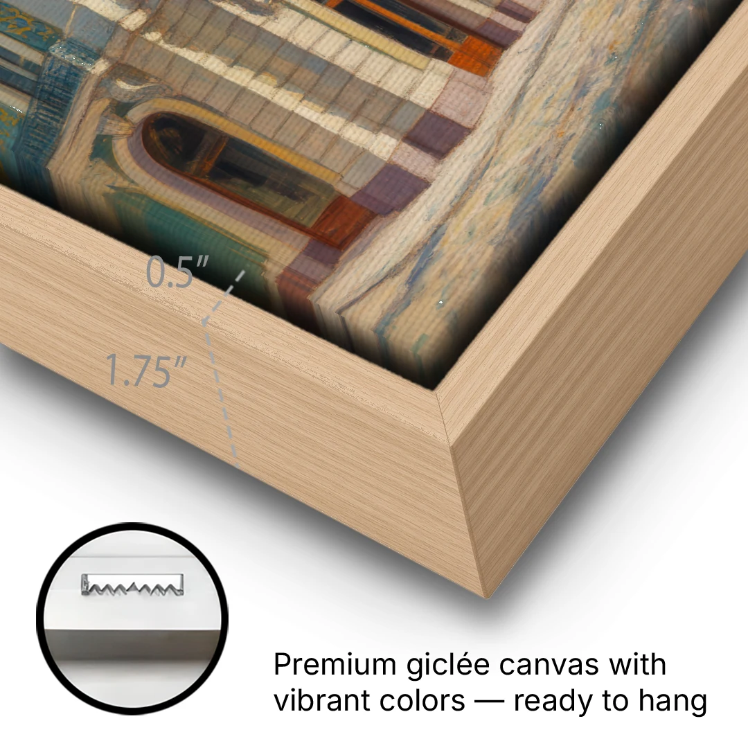 Palácio da Bolsa Elegance - Oak Framed Canvas Wall Art - Gallery Wrap Corner