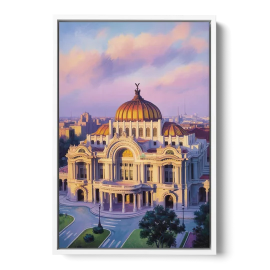 Palacio de Bellas Artes - White Framed Canvas Wall Art - Front