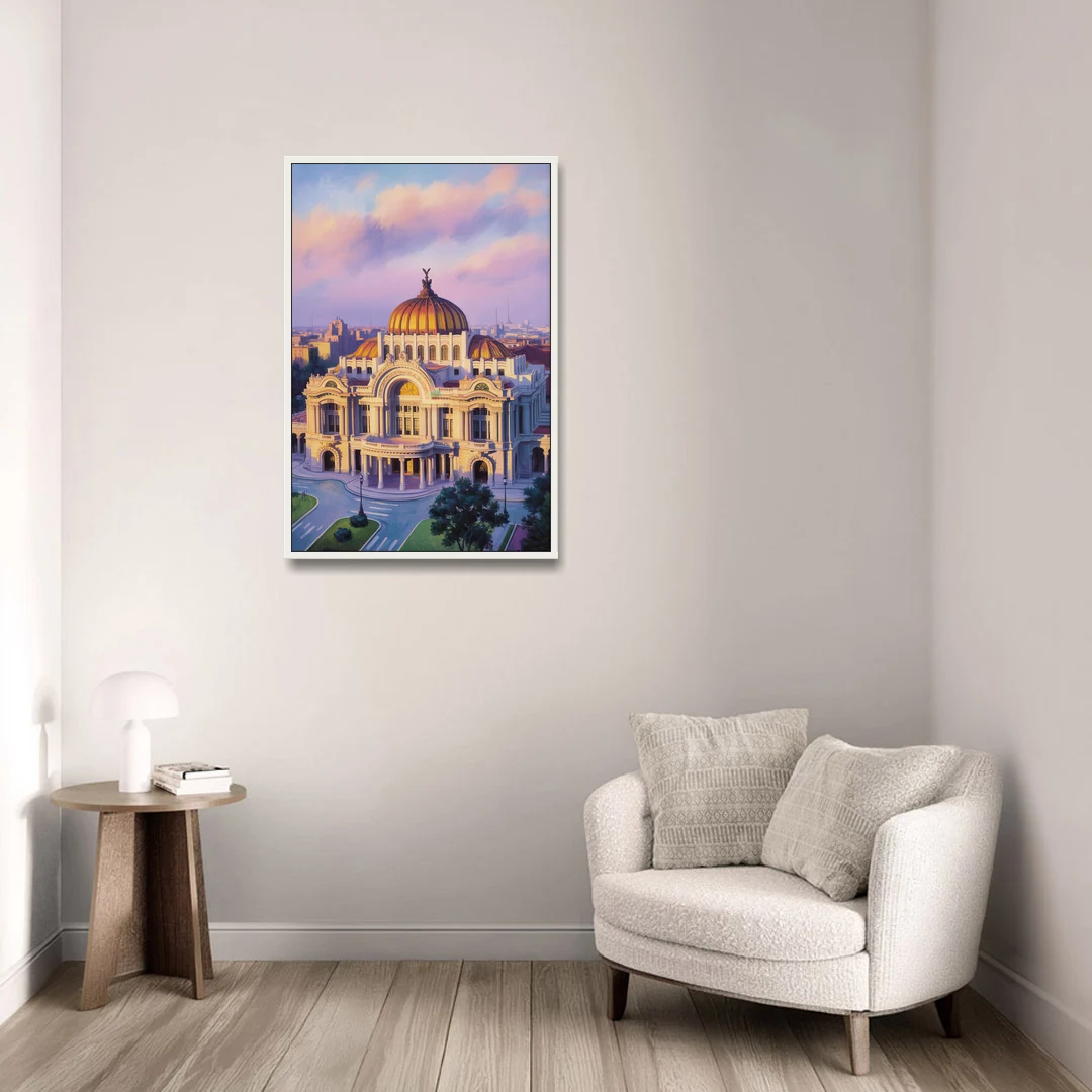 Palacio de Bellas Artes - White Framed Canvas Wall Art - Sofa - 24x36