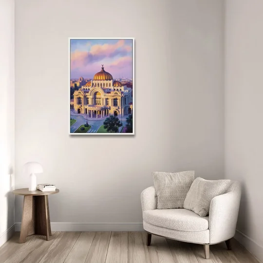 Palacio de Bellas Artes - White Framed Canvas Wall Art - Sofa - 24x36