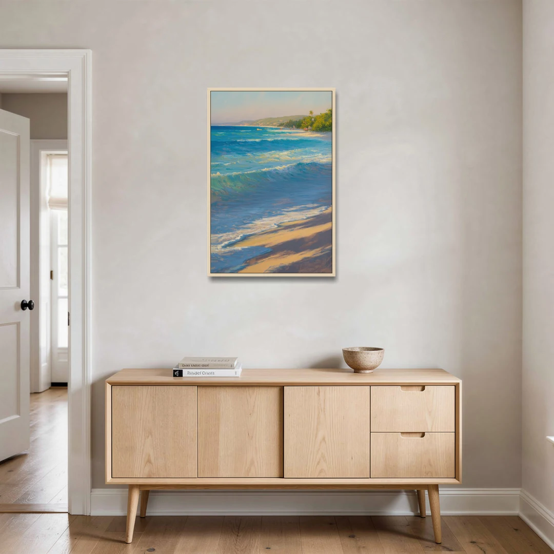 Palancar Beach Waters - Oak Framed Canvas Wall Art - Coffee Table - 24x36