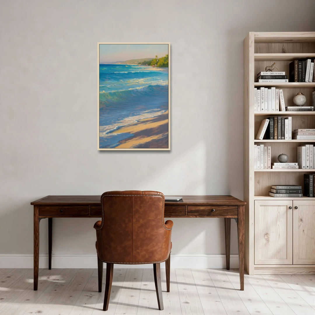 Palancar Beach Waters - Oak Framed Canvas Wall Art - Office - 24x36
