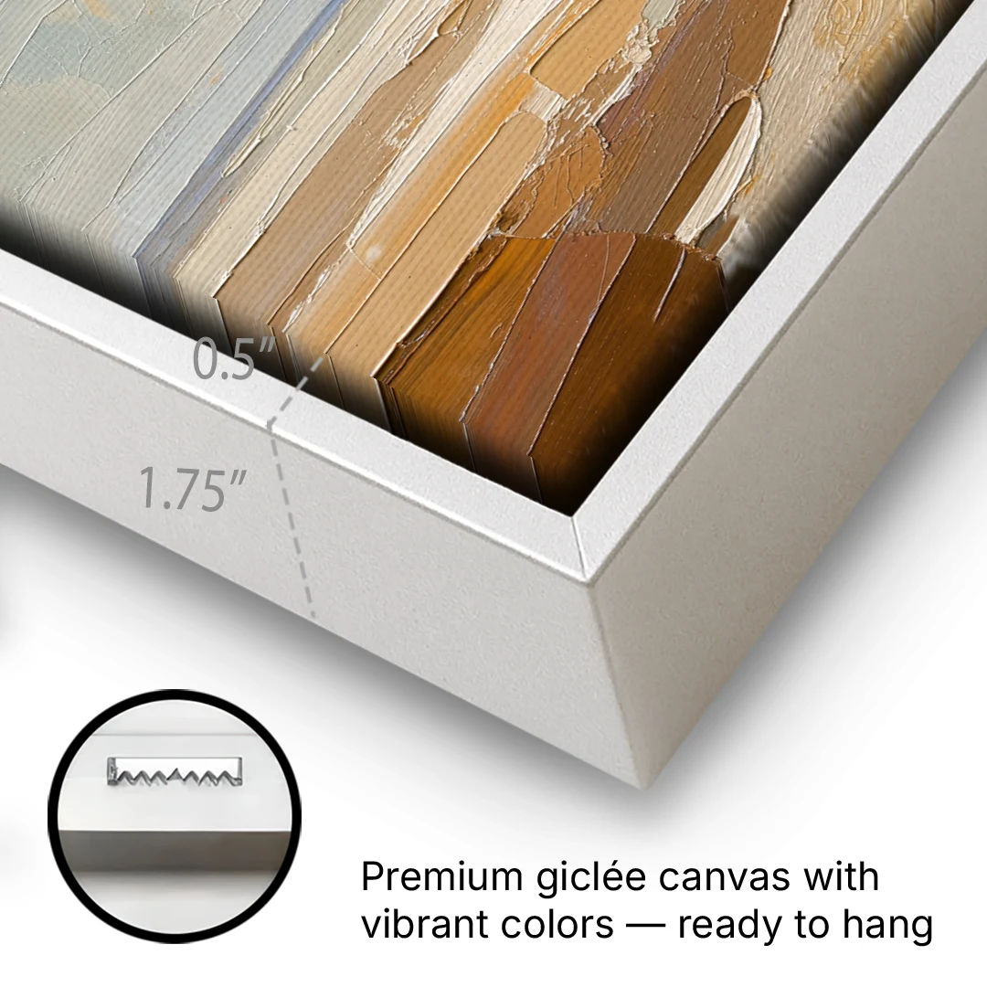 Pale Sun Over Sand Plain in Plaster Texture - White Framed Canvas Wall Art - Gallery Wrap Corner