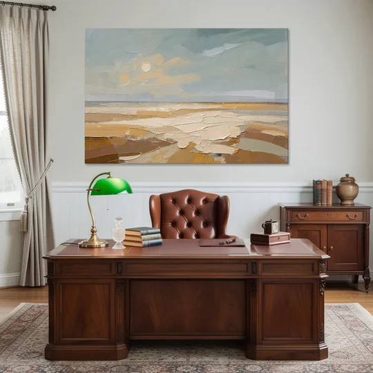 Pale Sun Over Sand Plain in Plaster Texture - Canvas Wall Art - Office - 60x40