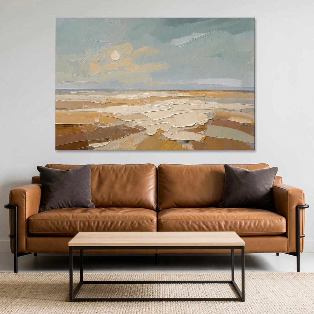 Pale Sun Over Sand Plain in Plaster Texture - Canvas Wall Art - Sofa - 60x40