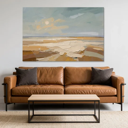 Pale Sun Over Sand Plain in Plaster Texture - Canvas Wall Art - Sofa - 60x40