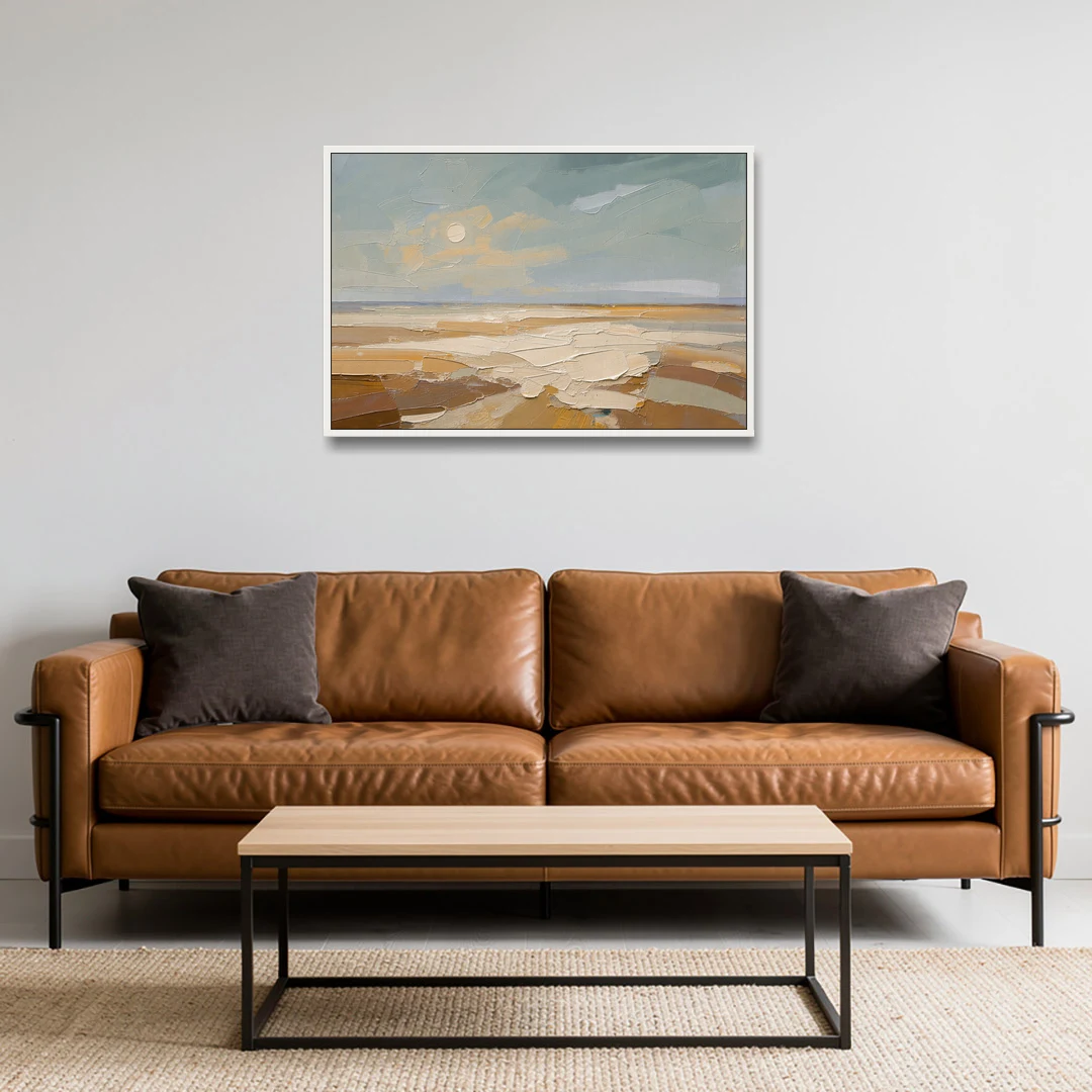 Pale Sun Over Sand Plain in Plaster Texture - White Framed Canvas Wall Art - Sofa - 36x24