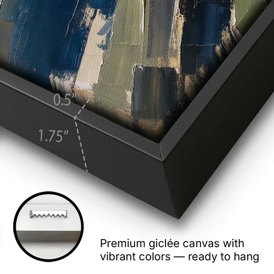 Palette Knife Abstract Art Storm Break for a Men's Office - Black Framed Canvas Wall Art - Gallery Wrap Corner