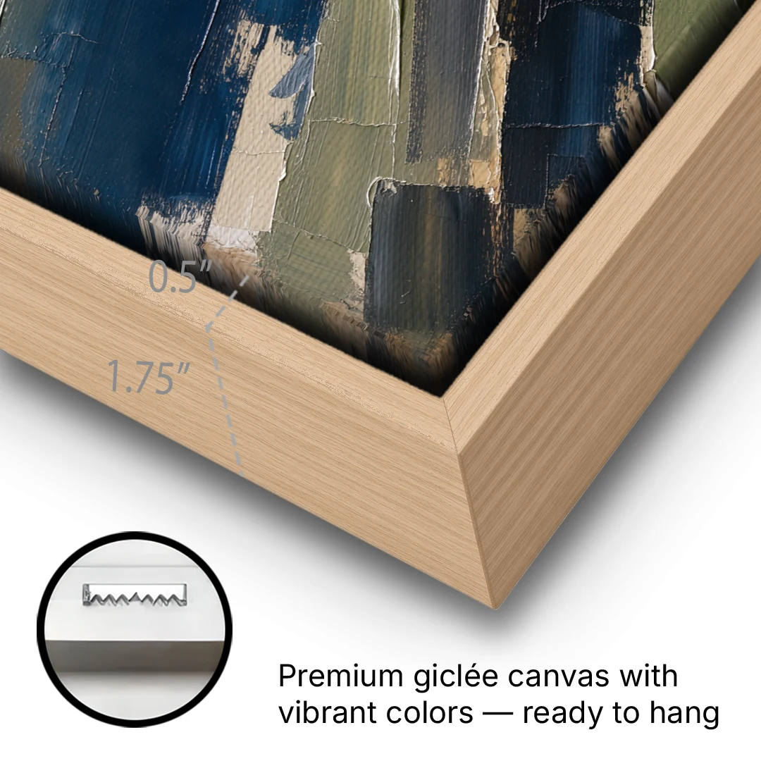 Palette Knife Abstract Art Storm Break for a Men's Office - Oak Framed Canvas Wall Art - Gallery Wrap Corner