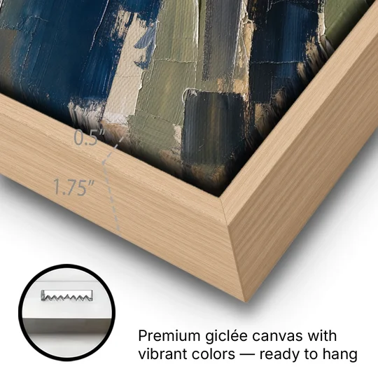 Palette Knife Abstract Art Storm Break for a Men's Office - Oak Framed Canvas Wall Art - Gallery Wrap Corner
