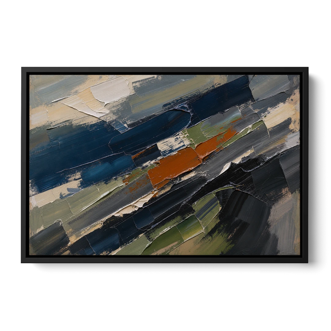 Palette Knife Abstract Art Storm Break for a Men's Office - Black Framed Canvas Wall Art - Front