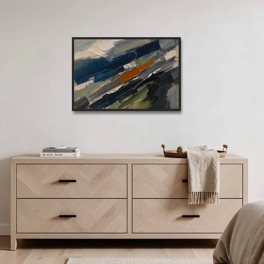 Palette Knife Abstract Art Storm Break for a Men's Office - Black Framed Canvas Wall Art - Coffee Table - 36x24