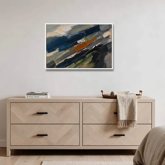 Palette Knife Abstract Art Storm Break for a Men's Office - White Framed Canvas Wall Art - Coffee Table - 36x24
