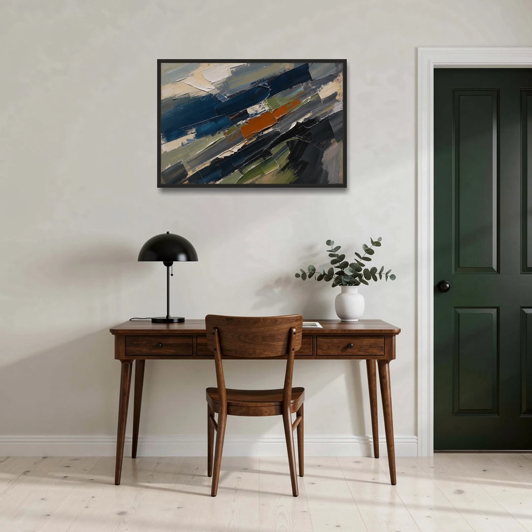 Palette Knife Abstract Art Storm Break for a Men's Office - Black Framed Canvas Wall Art - Office - 36x24