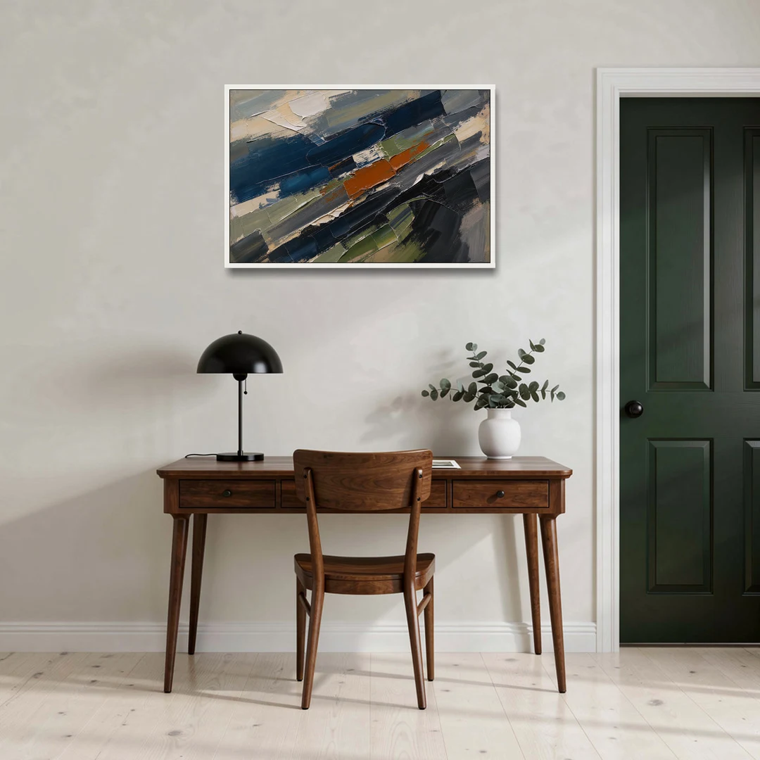 Palette Knife Abstract Art Storm Break for a Men's Office - White Framed Canvas Wall Art - Office - 36x24