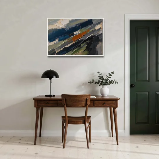 Palette Knife Abstract Art Storm Break for a Men's Office - White Framed Canvas Wall Art - Office - 36x24