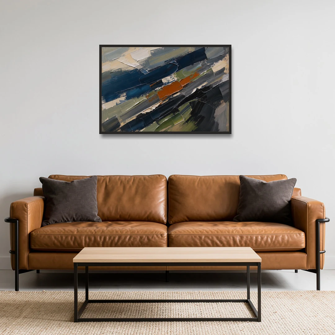 Palette Knife Abstract Art Storm Break for a Men's Office - Black Framed Canvas Wall Art - Sofa - 36x24