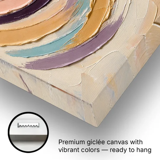 Palette Knife Abstract Painting of Crescent Arcs - Canvas Wall Art - Gallery Wrap Corner