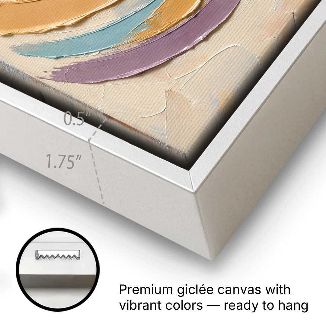Palette Knife Abstract Painting of Crescent Arcs - White Framed Canvas Wall Art - Gallery Wrap Corner