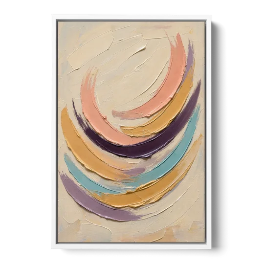 Palette Knife Abstract Painting of Crescent Arcs - White Framed Canvas Wall Art - Front