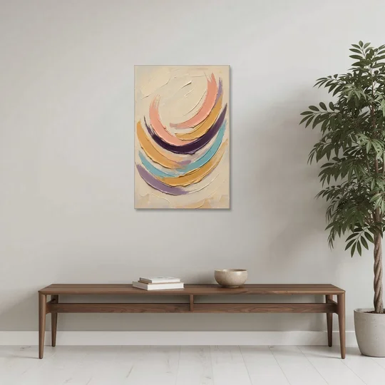 Palette Knife Abstract Painting of Crescent Arcs - Canvas Wall Art - Coffee Table - 24x36