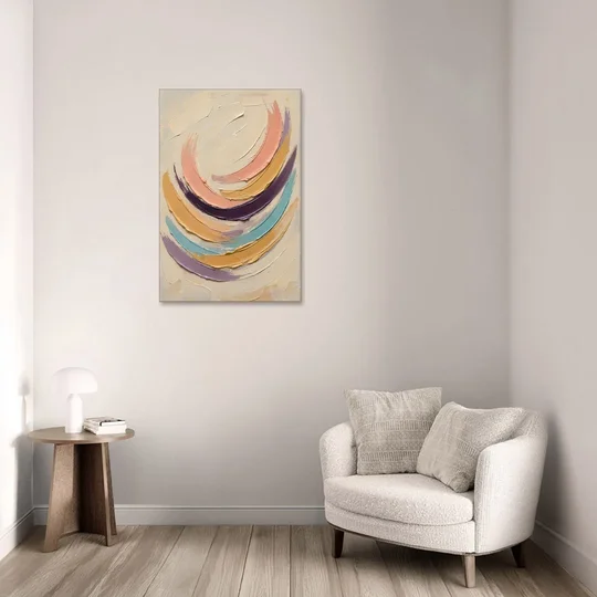 Palette Knife Abstract Painting of Crescent Arcs - Canvas Wall Art - Sofa - 24x36