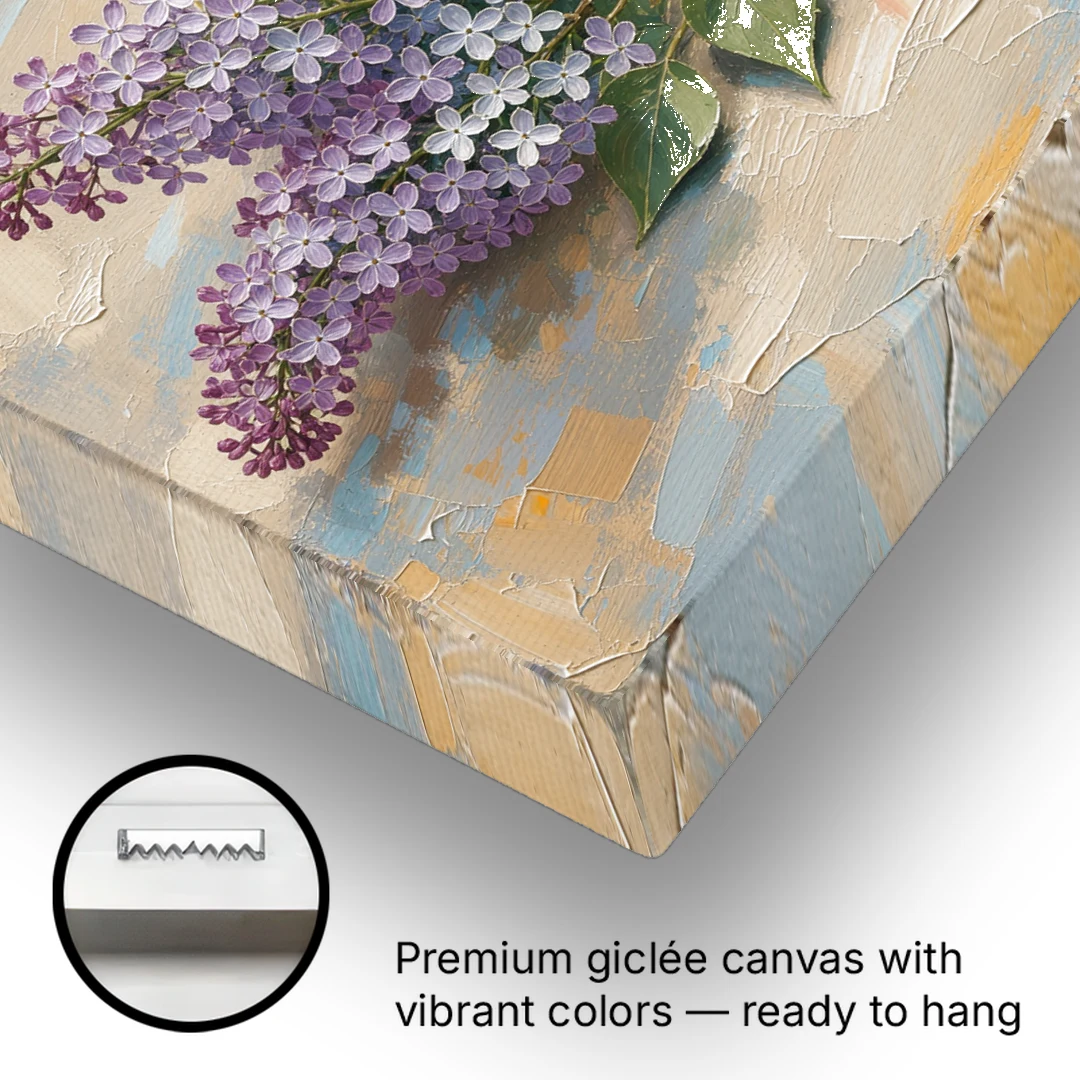 Palette Knife Flower Painting of Twin Lilac Sprays - Canvas Wall Art - Gallery Wrap Corner
