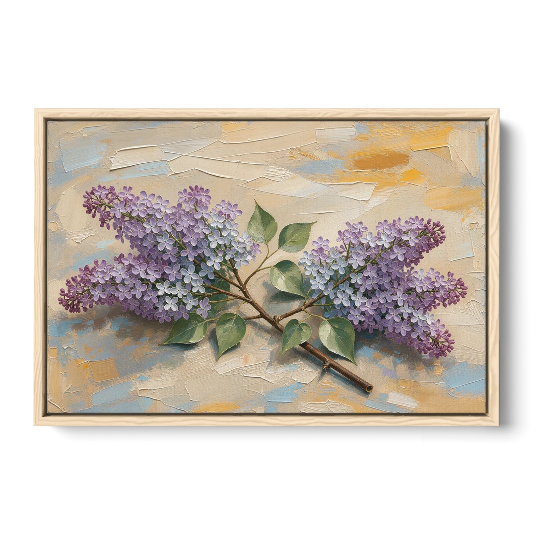 Palette Knife Flower Painting of Twin Lilac Sprays - Oak Framed Canvas Wall Art - Front