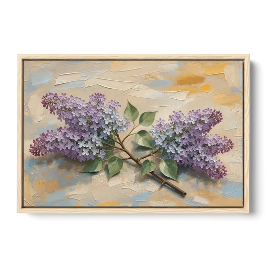 Palette Knife Flower Painting of Twin Lilac Sprays - Oak Framed Canvas Wall Art - Front