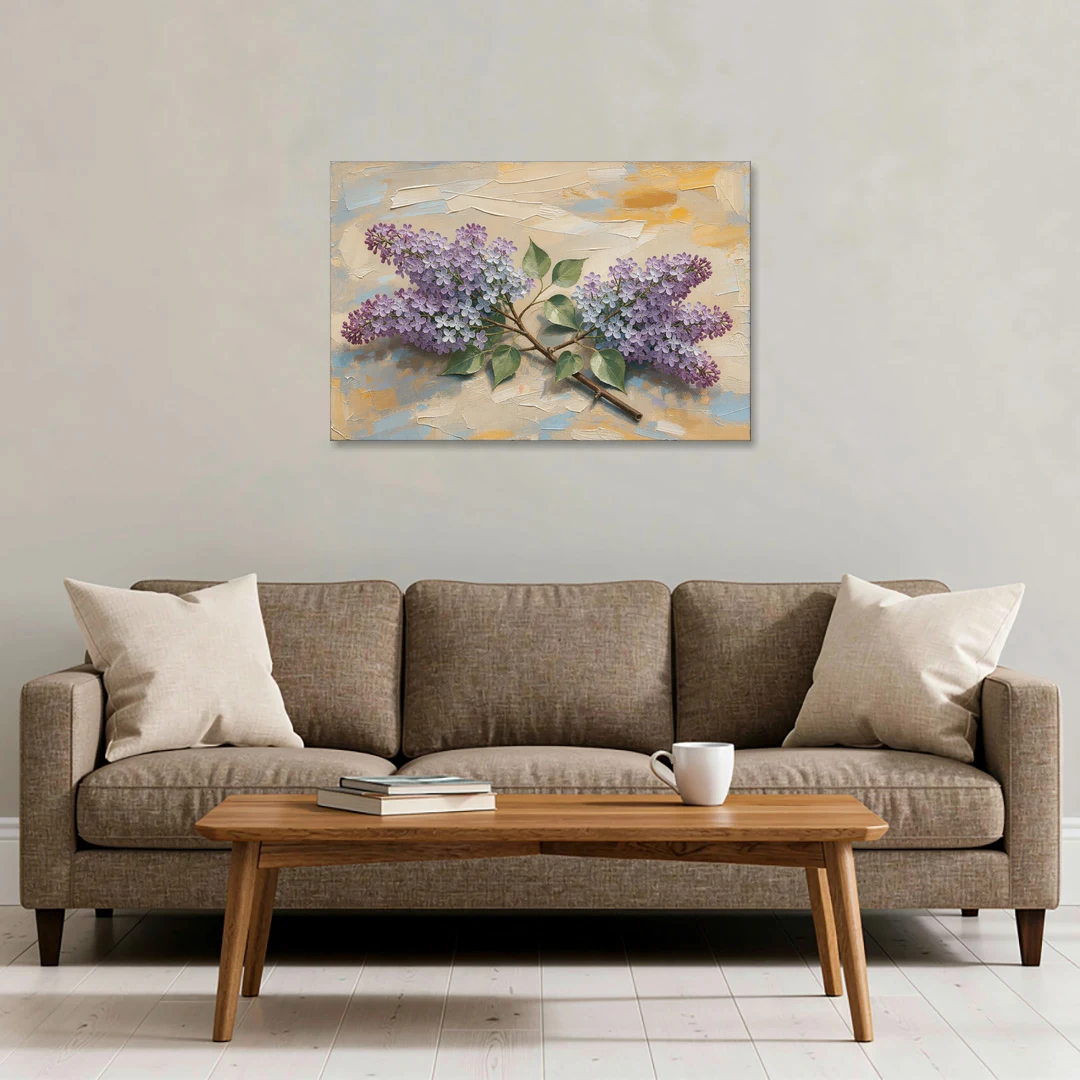Palette Knife Flower Painting of Twin Lilac Sprays - Canvas Wall Art - Sofa - 36x24